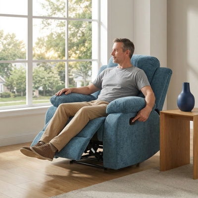 Light Blue Recliner Chair | 110-115° Recline | Waterproof Fabric | Solid Wood Frame