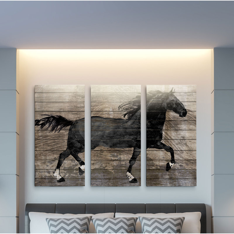 Une image multi-pièces barnwood cheval de qualité supérieure sur toile, H 24 po x l 36 po x P 1,5 po