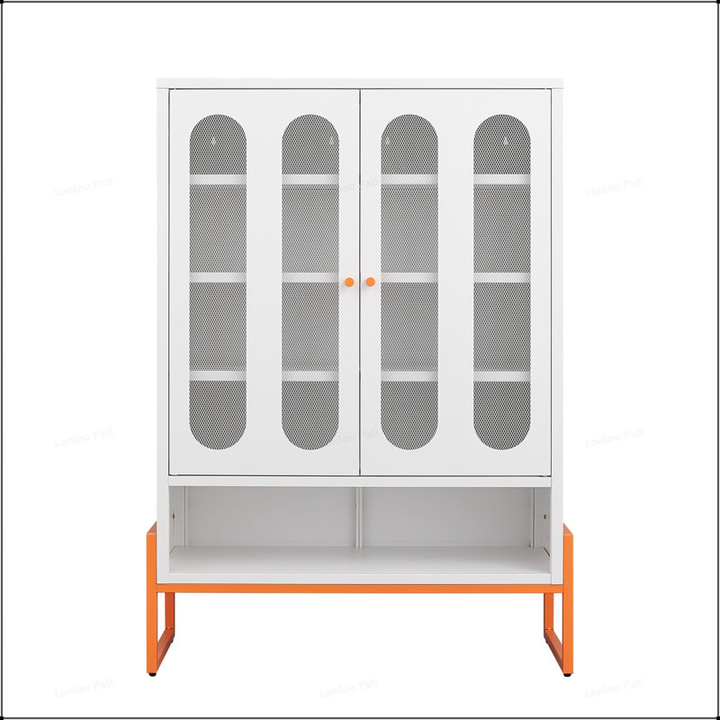 Modern Double Door Shoe Cabinet with Adjustable Mesh and Hollow Storage, Perfect for Organized and Stylish Entryways, White