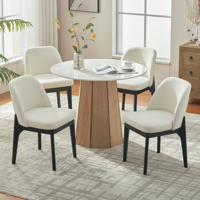 Bason 19.5" H Polyester Upholstered Dining Chair With Black Solid Wood Legs（Set Of 4）