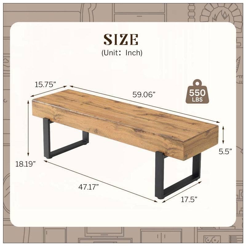 Banc de salle à manger 59 po, Natural Wood Wash
