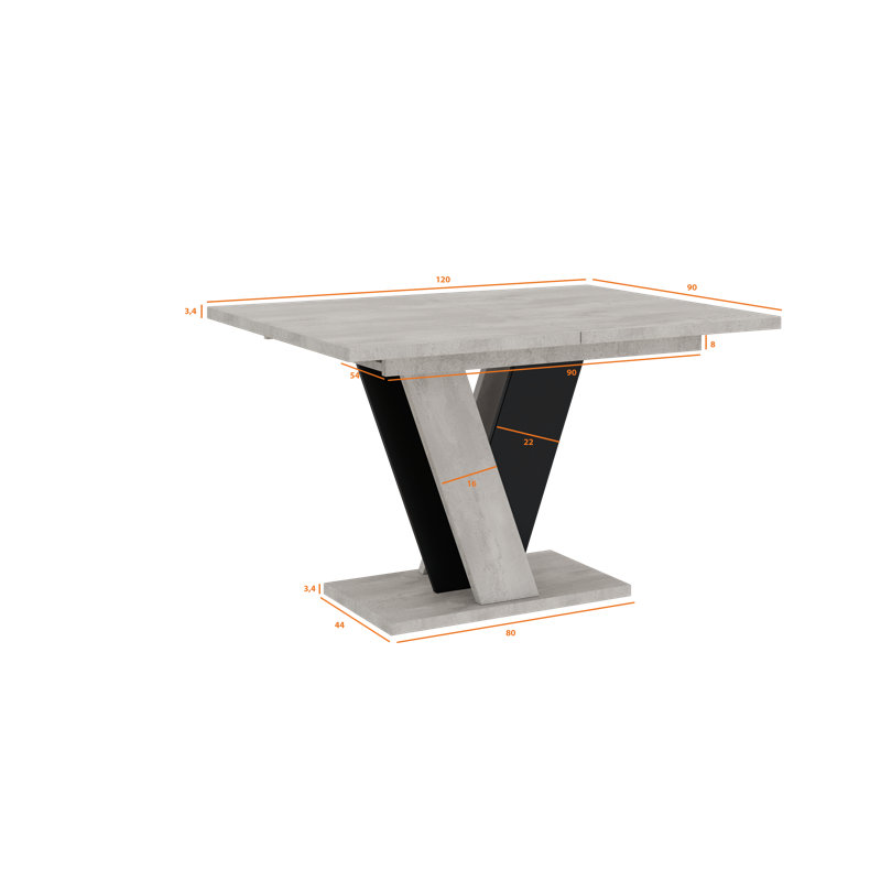 Extendable Dining Table Ameila, Light Grey/Black