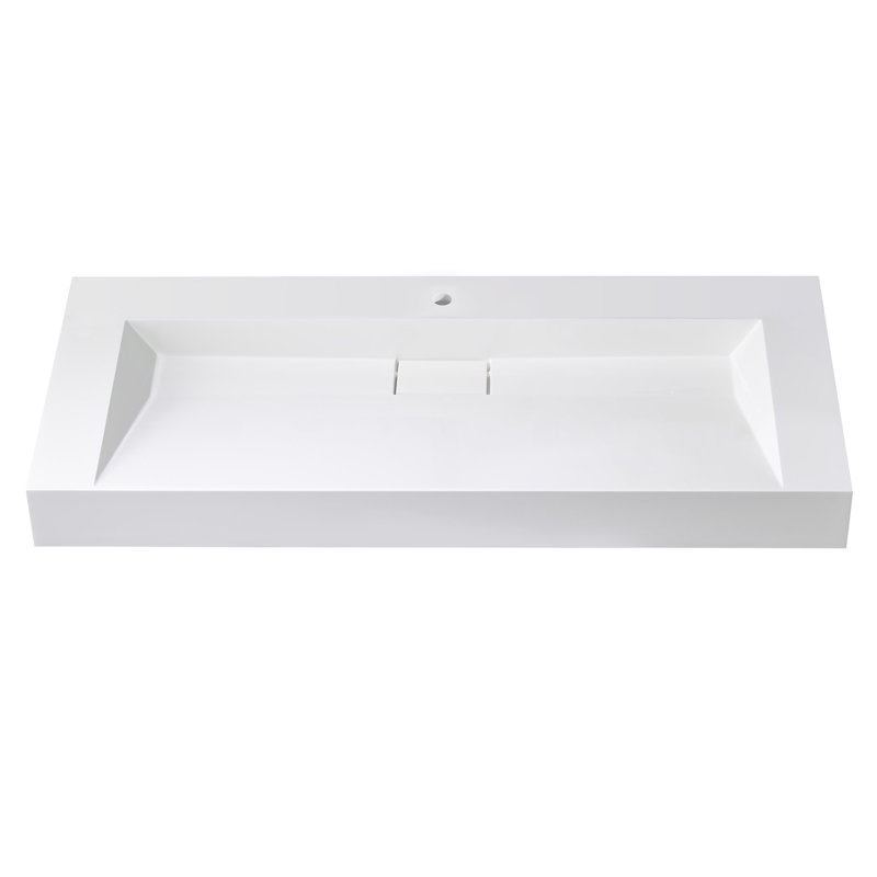 Lavabo de salle de bain rectangulaire en granite blanc composite 47,4 po Cedrice