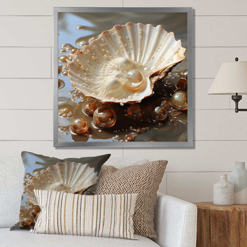 Beige palourde perle - imprimé, Cadre photo argenté, H 24 po x l 24 po x P 1 po