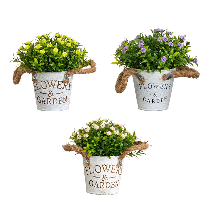 6 po Ensemble de 3 fleurs artificielles à boutons et fleurs rustiques, Assortment 2
