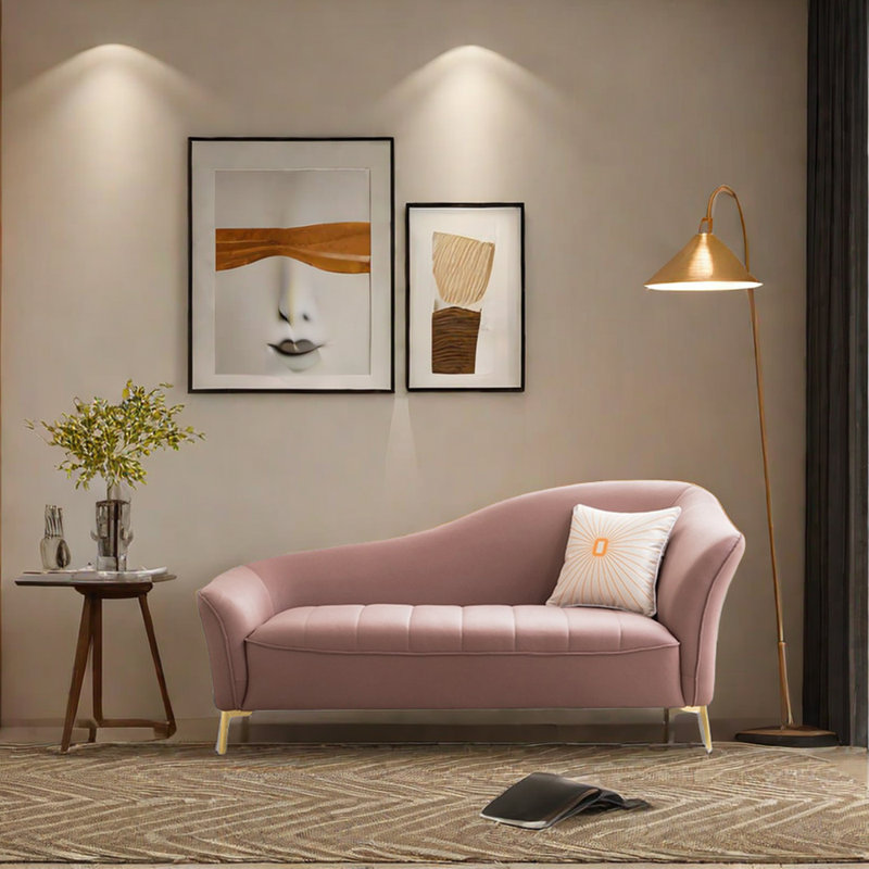 Méridienne inclinable légère et luxueuse rembourrée en éponge, Rose, Accoudoir à droite (vu de face)