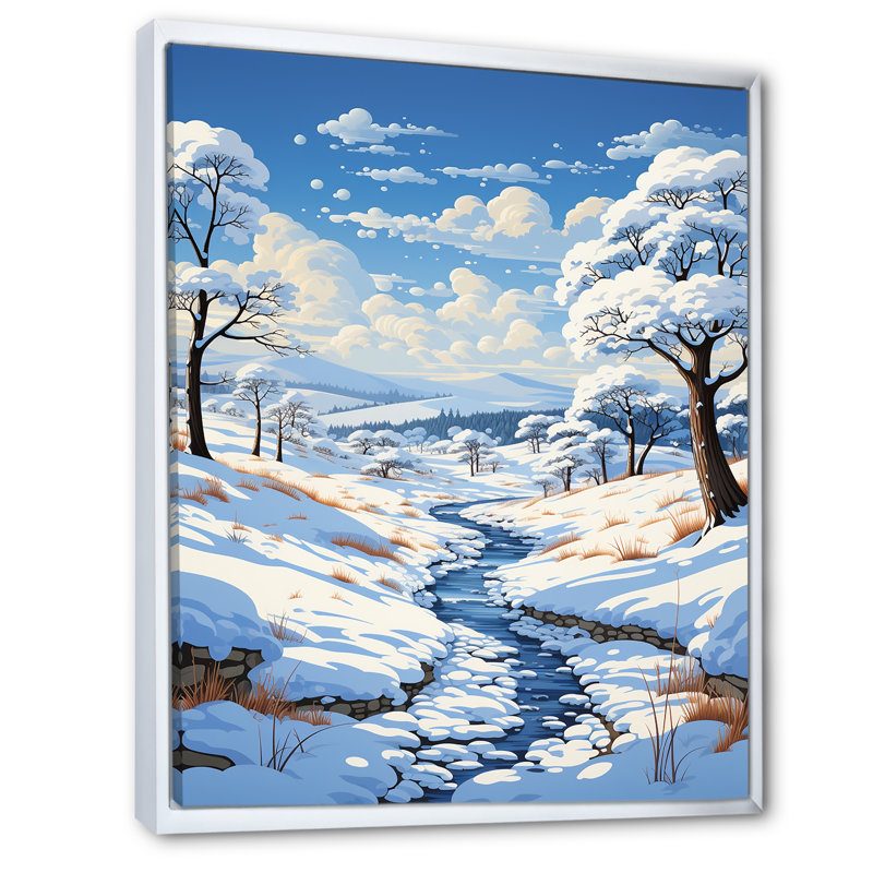 «Snow Winters River Solitude II», reproduction, Cadre flottant blanc, H 20 po x l 12 po x P 1 po