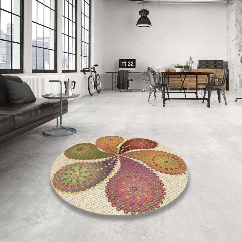 Tapis brun en laine à motif cachemire, Rond 6 pi