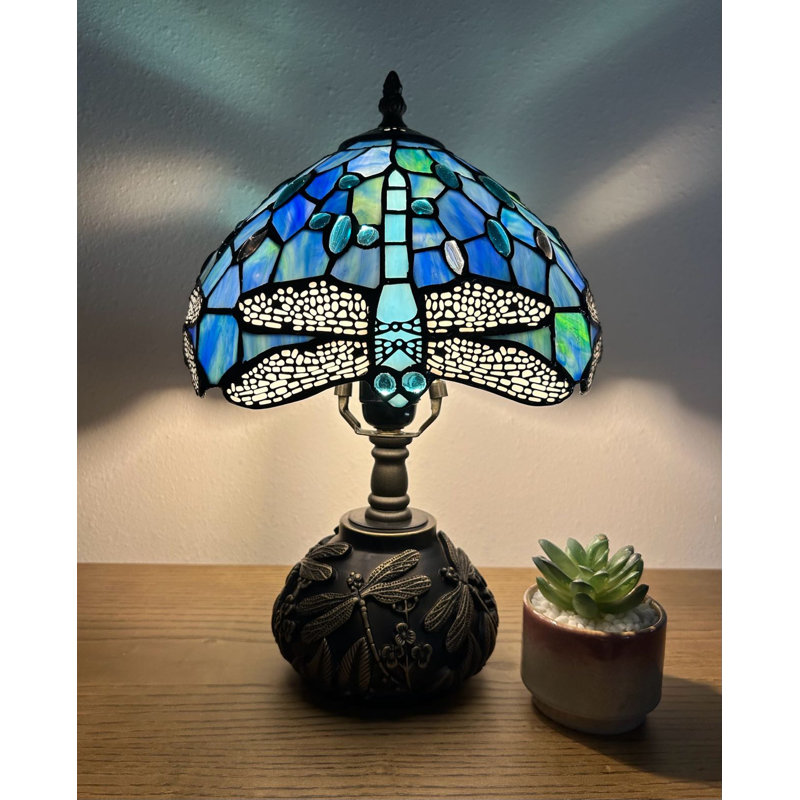 Mini lampe de table Tiffany Simonetti avec libellule en verre coloré à base de libellule bleue l 10 po x P 10 po x H 14 po *