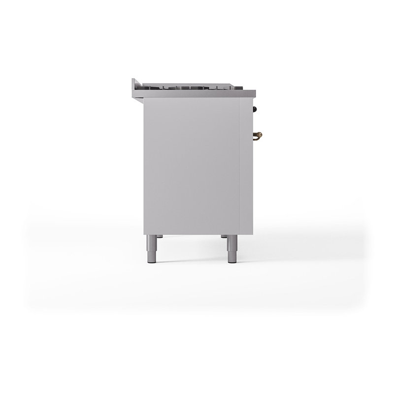 ILVE Nostalgie II Noblesse 48 in Dual Fuel Range, 5 Burner, Griddle, Frenchtop, White/Burnished, Natural Gas