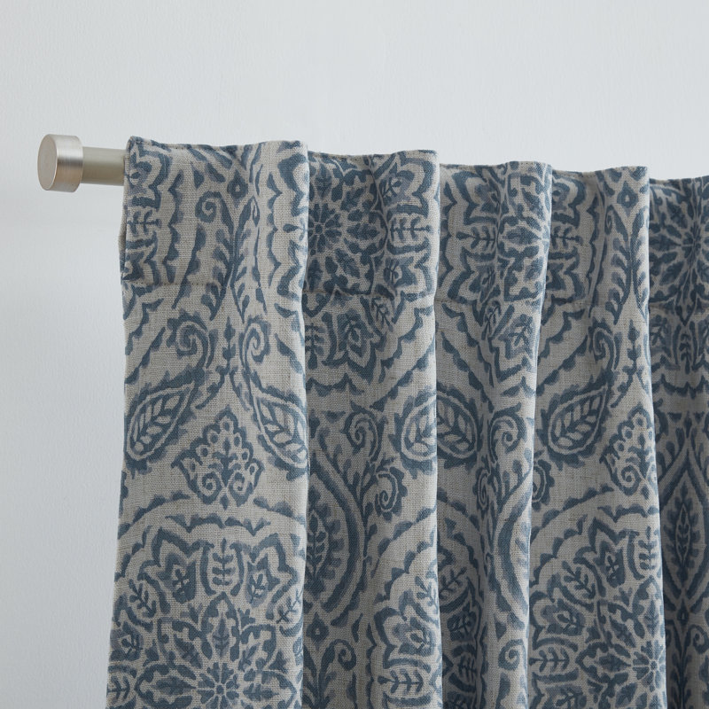 Rilley Medallion Print Polyester Room Darkening Curtain Panel, 52" W x 84" L, Blue