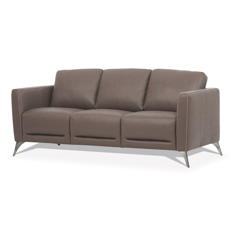 Kanaloa 83.5'' Genuine Leather Square Arm Sofa, Taupe Genuine Leather