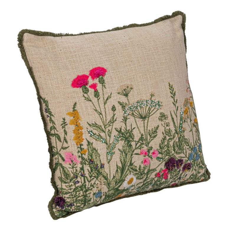 Embroidered Cotton Reversible Throw Pillow