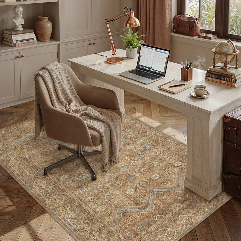 Tapis oriental brun clair avec envers antidérapant Vesper, Marron clair, Rectangle 5 pi x 7 pi