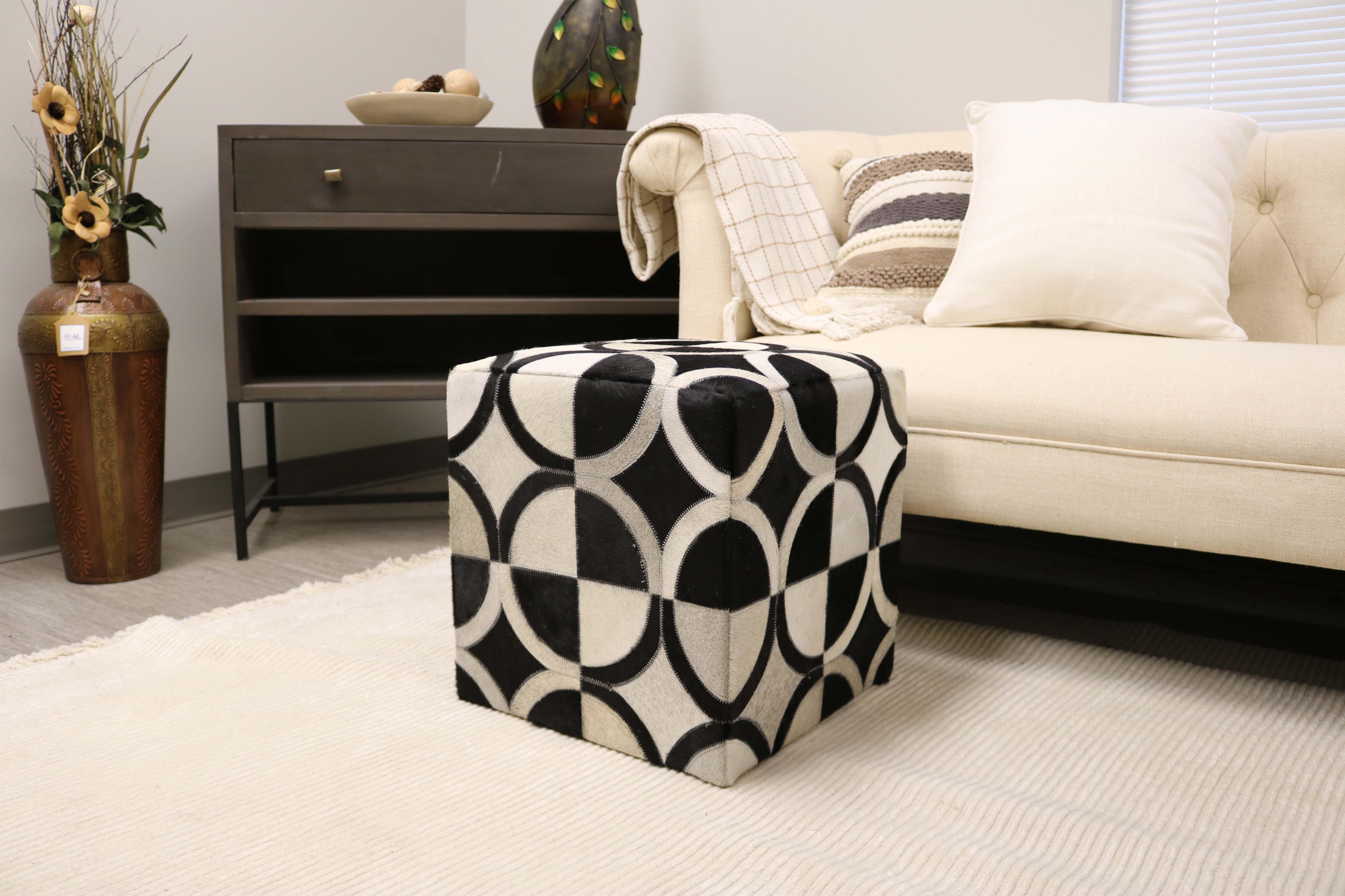 Millwood Pines Home&Manor Badalona 16" Cowhide Leather Cube Pouf