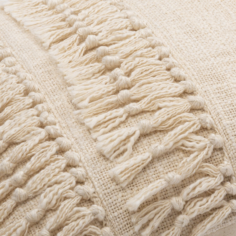  Tassels Throw Pillow Cover, Cream/Beige