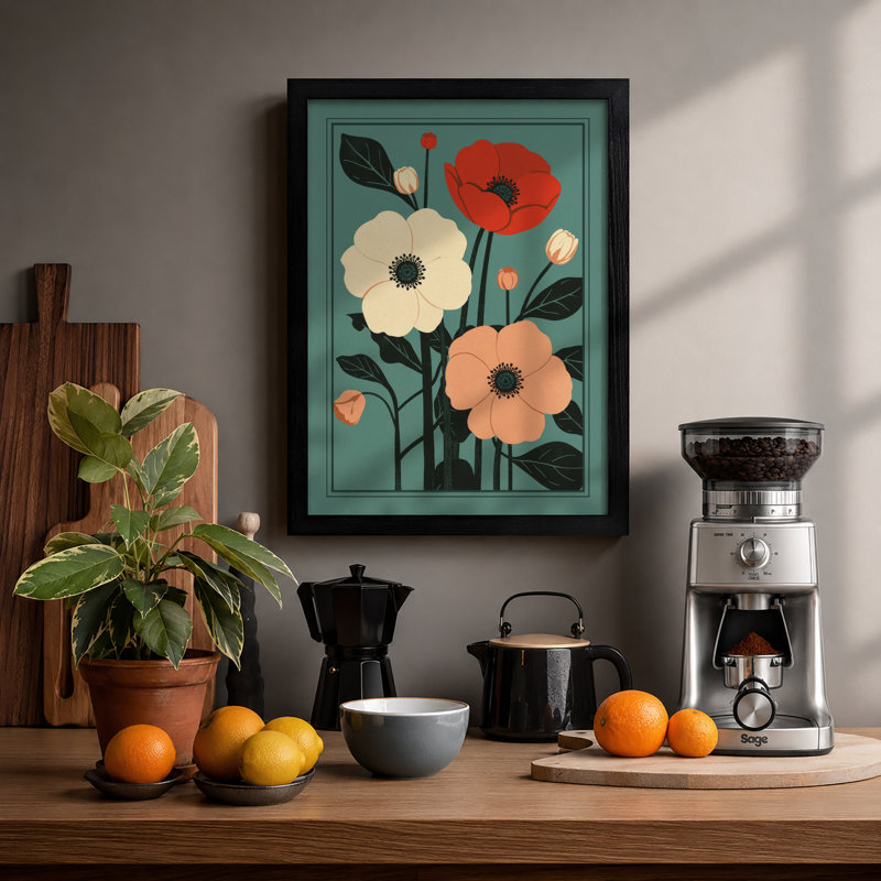 Stylised Flower Stems Botanical - Print, A1 - 84.1 x 59.4 cm, Black