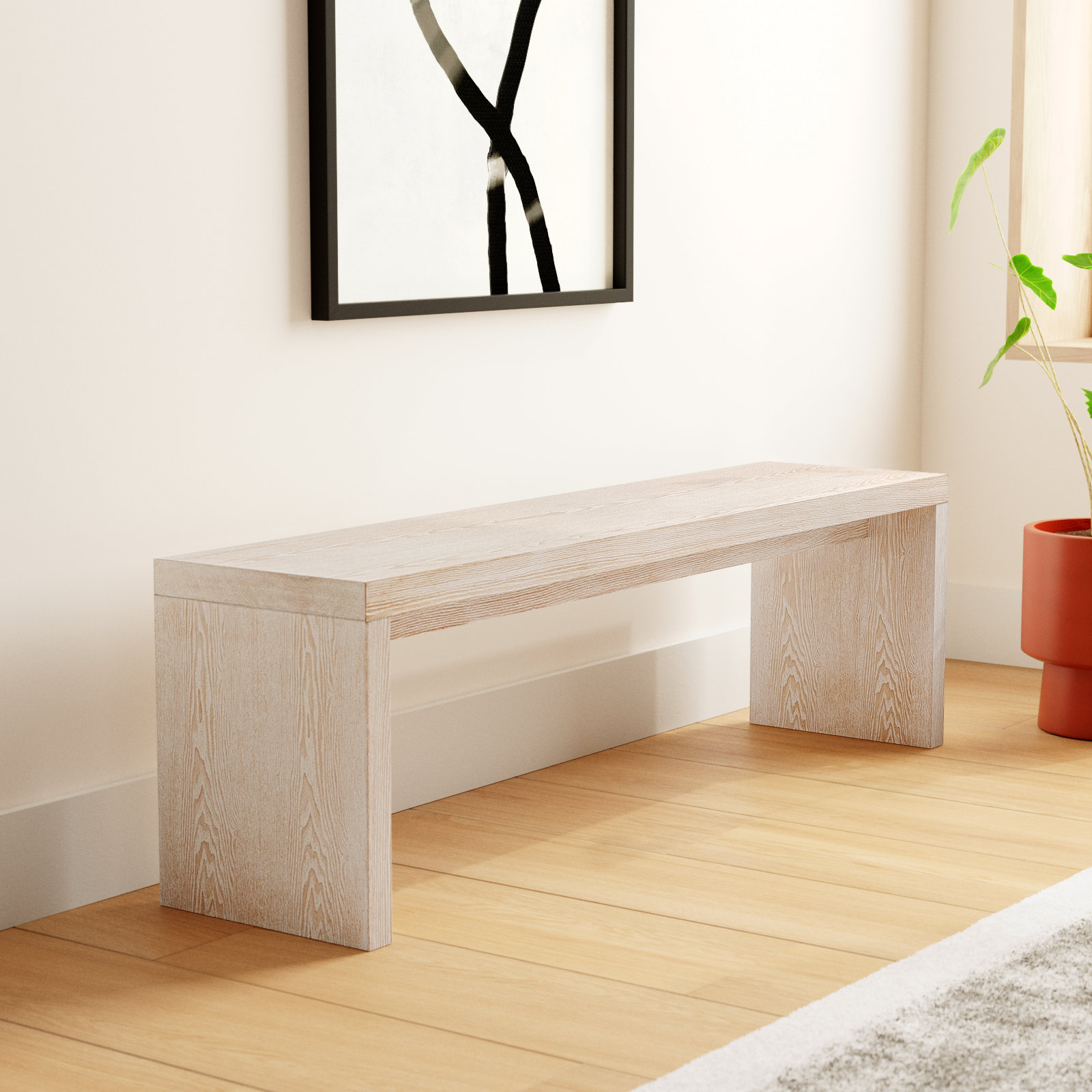Plank Bench, White Wash Ash