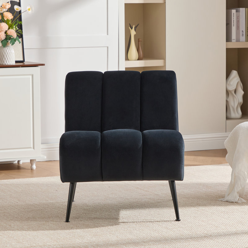 Fauteuil d'appoint rembourré capitonné sans accoudoirs, Noir