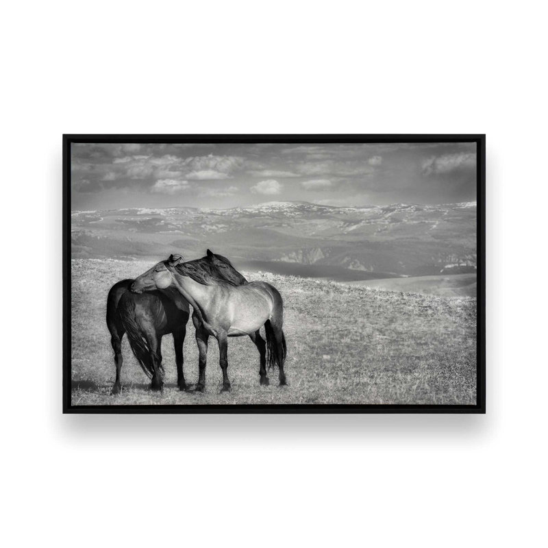 Équitation, reproduction sur toile, Cadre flottant noir satiné, H 32,75 po x l 48,75 po x P 1,75 po