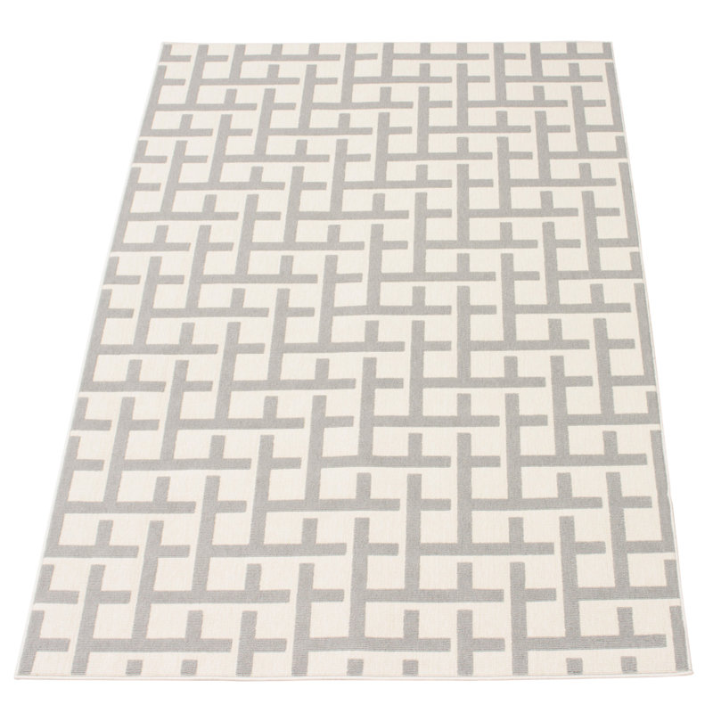 Ensemble de tapis intérieur / extérieur géométrique gris / beige, Rectangle 3 pi 11 po x 5 pi 7 po