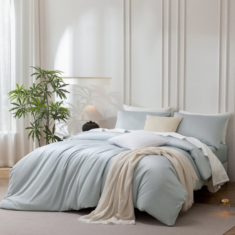 Ensemble de housse de couette MooMee, Housse de couette pour très grand lit et 2 taies , Bleu pastel