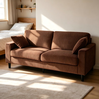 Canapé 81,8 po x 32,7 po x 31,5 po en velours côtelé orange, structure robuste en bois de fer, rembourré, accoudoirs carrés, siège de détente pour salon / appartement