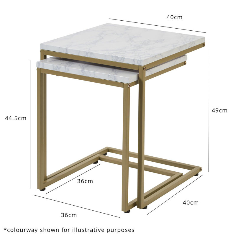 Kalyssa Frame Nesting Tables, White Marble, Chrome