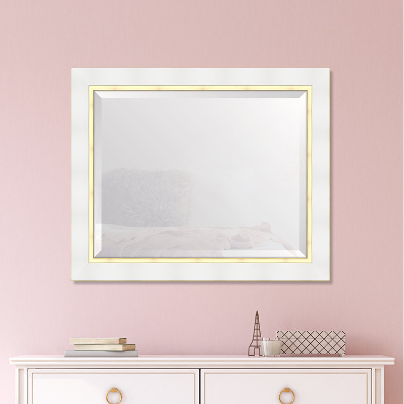 Agans Flat Wall Mirror, 34" x 28", White/Gold