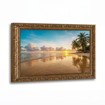 Tropical Beach Sunset with Palm Trees Canvas Wall Art