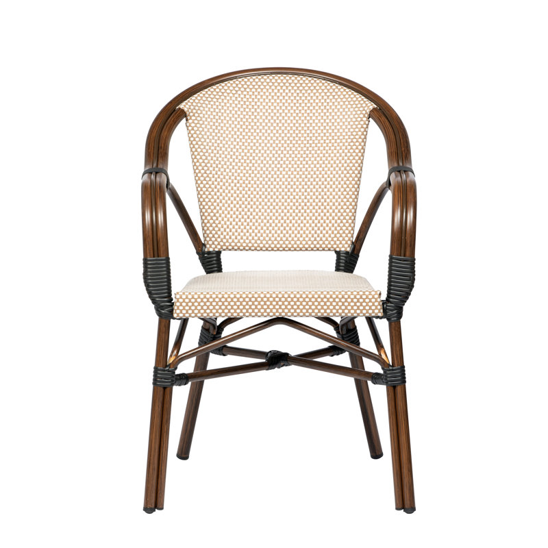 Ivan Cream and Tan Aluminum Outdoor Dining Chairs, Set of 2