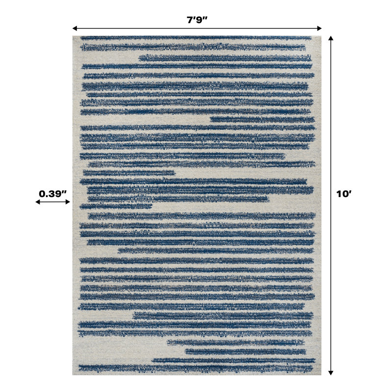 Baumgardner Modern Berber Stripe Cream/Navy Rug, Rectangle 7'9" x 10'