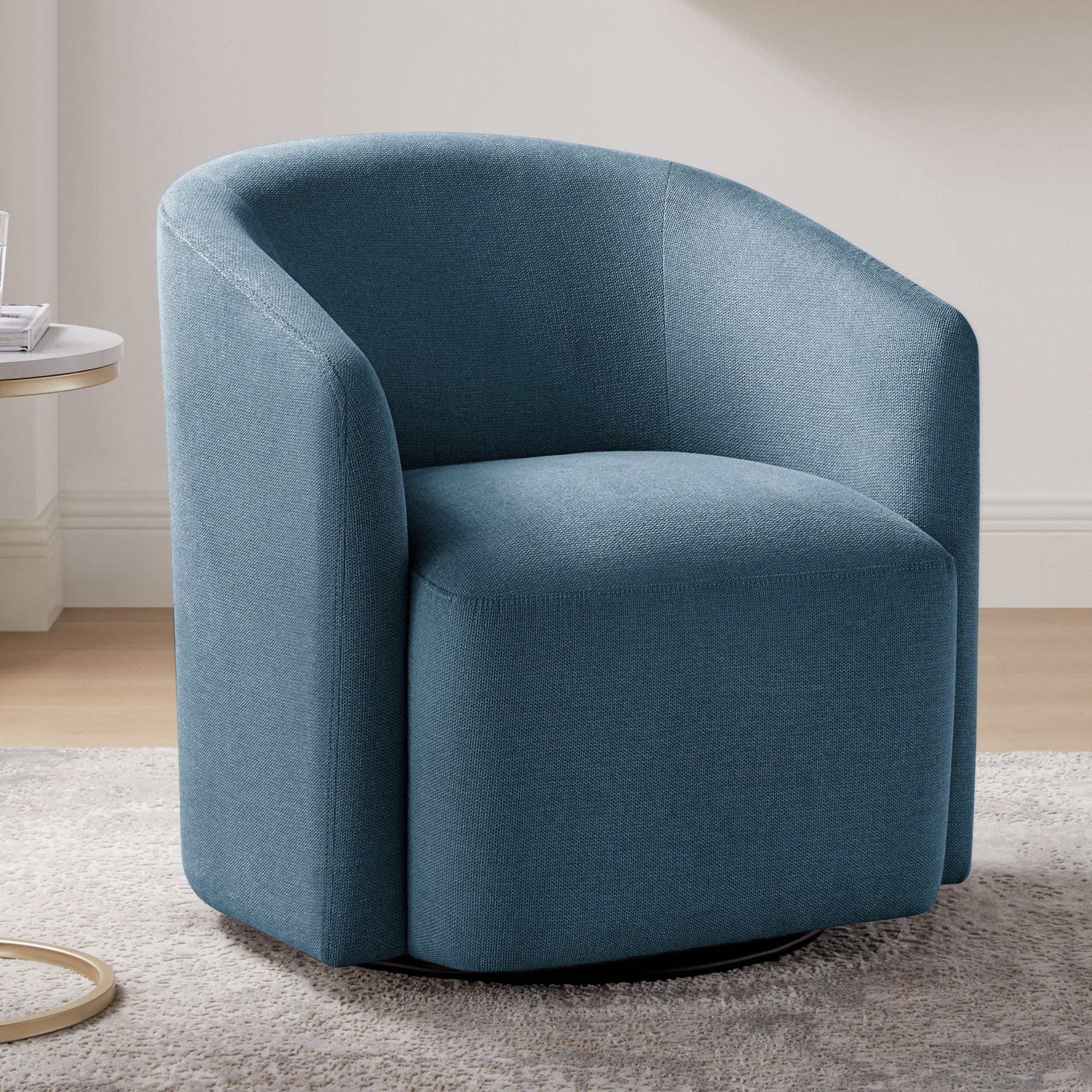 Arlo Swivel Barrel Chair, Blue Polyester Blend