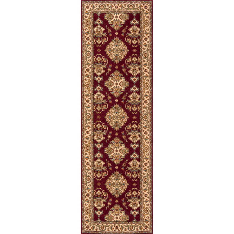 Tapis oriental en laine bourgogne / beige Forrestal, Tapis de couloir 2 pi 6 po x 8 pi