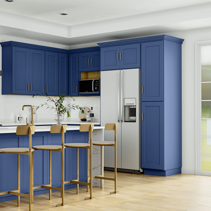 Armoire de cuisine en bois massif prête à assembler, 51", 18", Shaker bleu