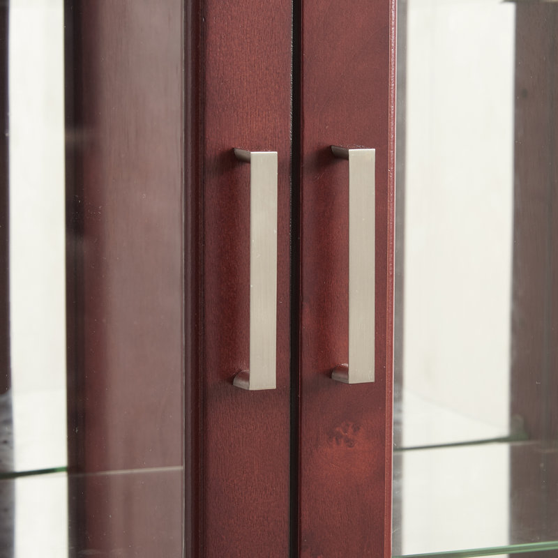 Cabinet Curio avec tablettes réglables et panneau arrière en miroir, portes en verre trempé (cerisier, 6 niveaux), Cherry