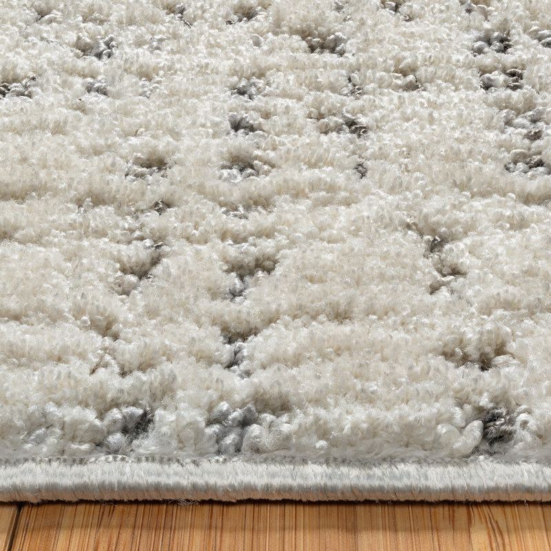 Ivory and Gray Tufted Polka Dot 5' x 7' Synthetic Rug