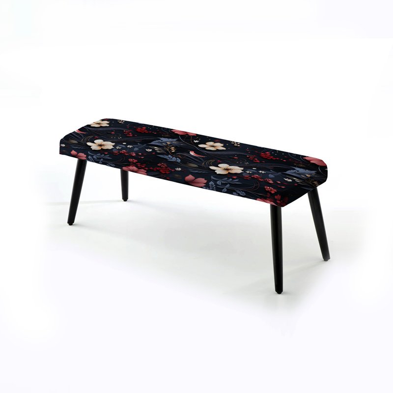 Darkened Melody Moody Patterns - Floral Upholstered Black Bench