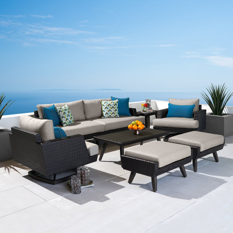 Ehrenfried 5 - Person Patio Conversation Set with Sunbrella® Cushions, Brown/Spectrum Dove