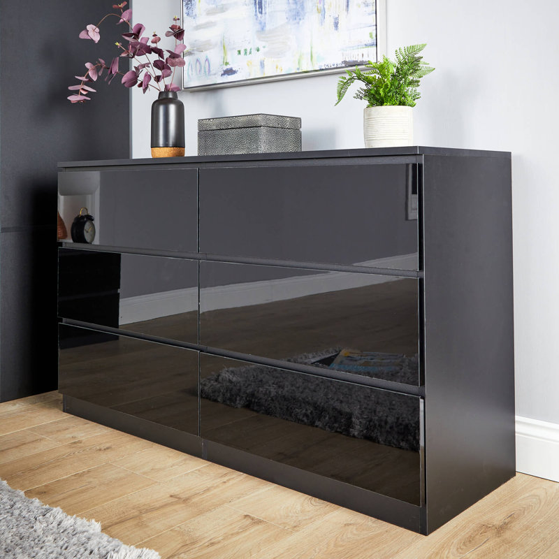 Rishin 6 Drawer  High Gloss Chest Storage Unit, Black