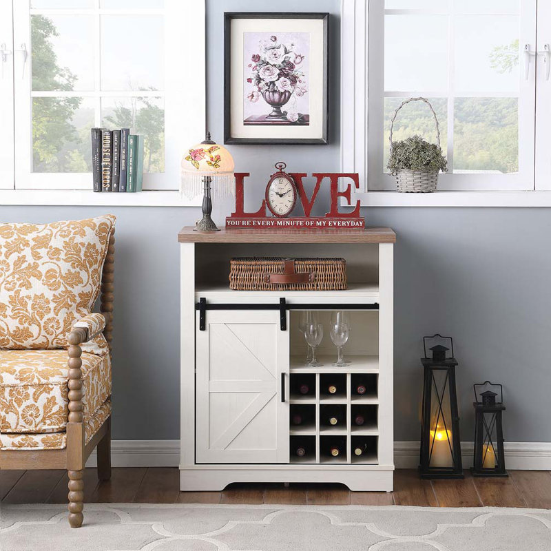 Armoire de rangement Farmhouse avec porte de grange coulissante et tablette à vin