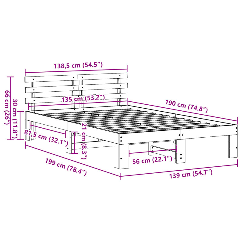 Bed Frame with Headboard Solid Pine Wood, Double (4'6), White