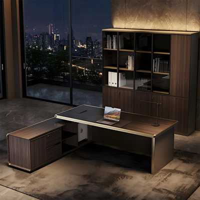 70.87"Modern Executive Desk With Side Cabinets and Password Lock