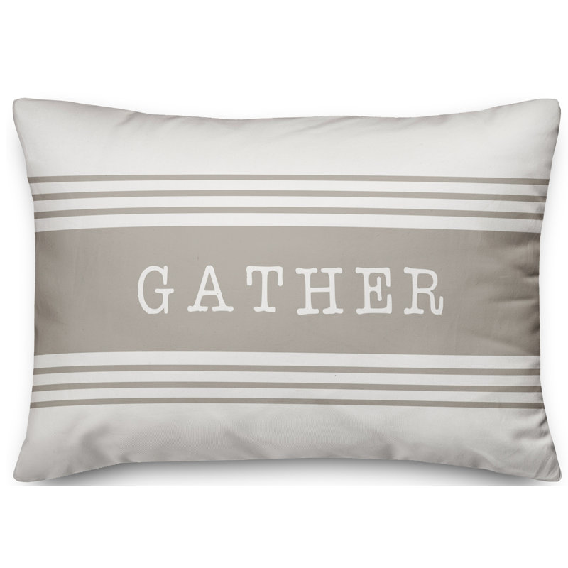 Gather Beige and Off-White Spun Polyester Throw Pillow