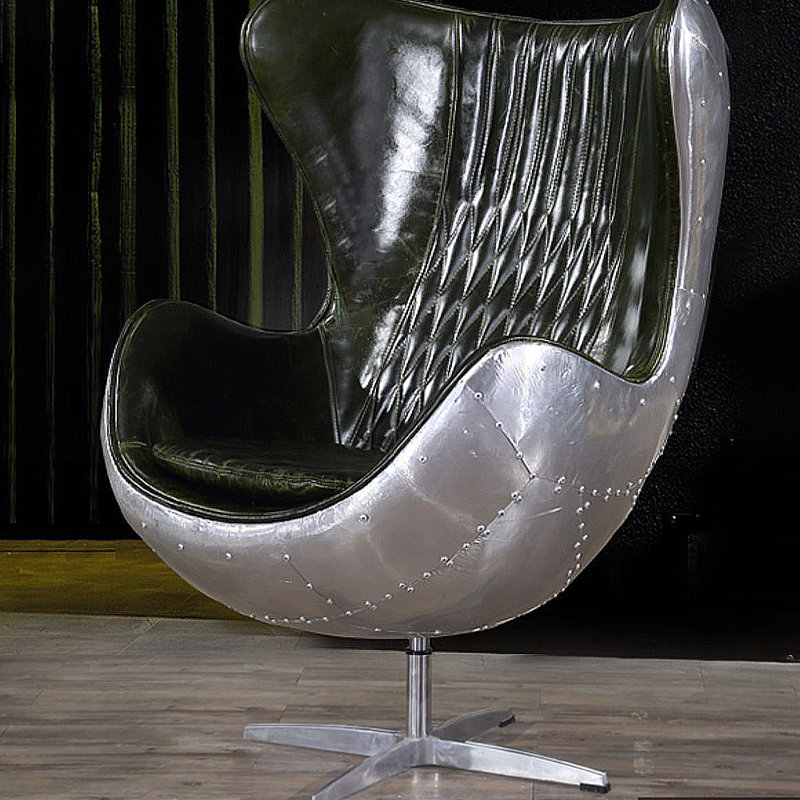 Faux Leather Swivel Wingback Chair, Dark Green Faux Leather