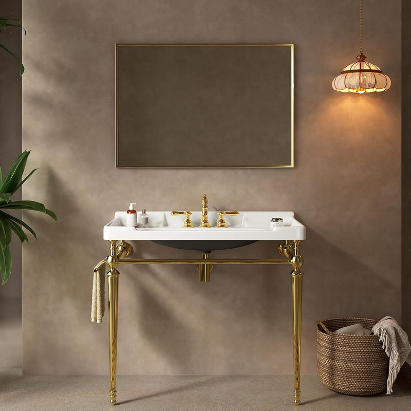 36'' Console Sink, Freestanding Wall Mounted Single Bathroom Vanity Set, White, Gold, 36"