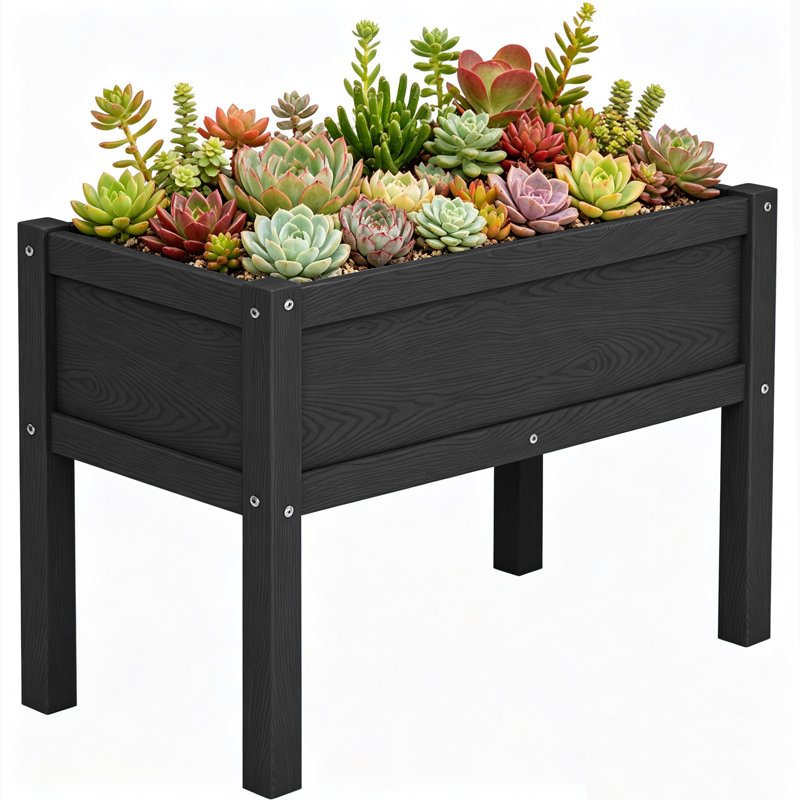 Lit de jardin surélevé en PEHD avec jardinière, Noir
