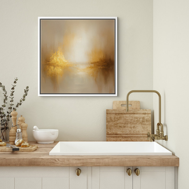 Reproduction de paysage abstrait encadrée d'art mural sur toile pour décor neutre, H 24 po x l 24 po, Blanc