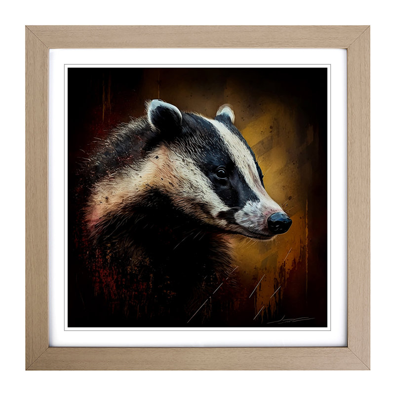 Badger Gestural Art No.3 - Framed Print, Oak
