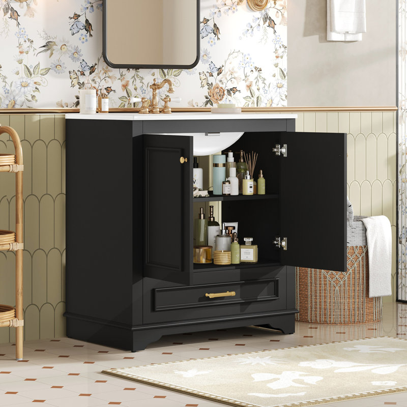 Meuble-lavabo 30 po avec lavabo en céramique, Noir